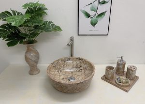 Chậu rửa mặt lavabo đá tự nhiên tròn dày hồng